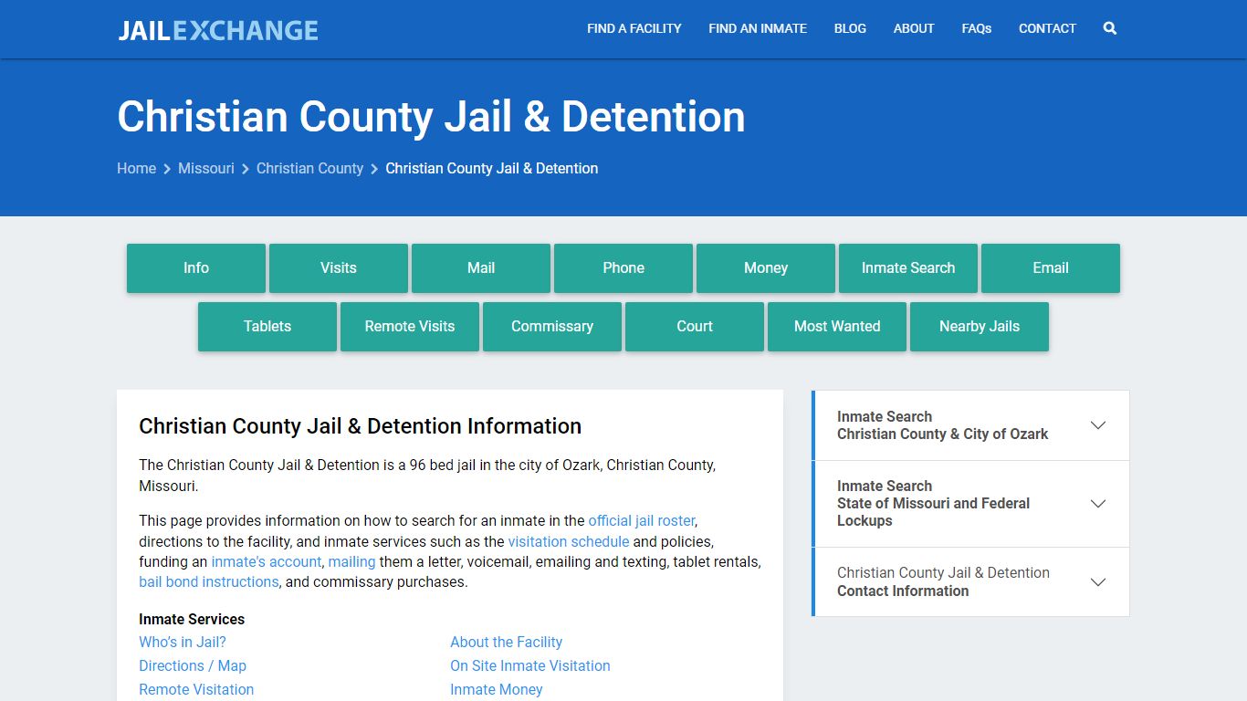 Christian County Jail & Detention, MO Inmate Search, Information