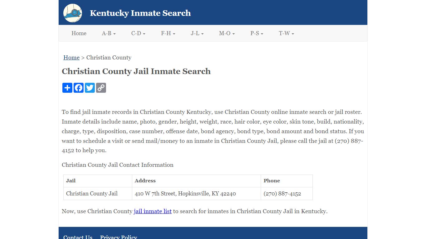 Christian County Jail Inmate Search